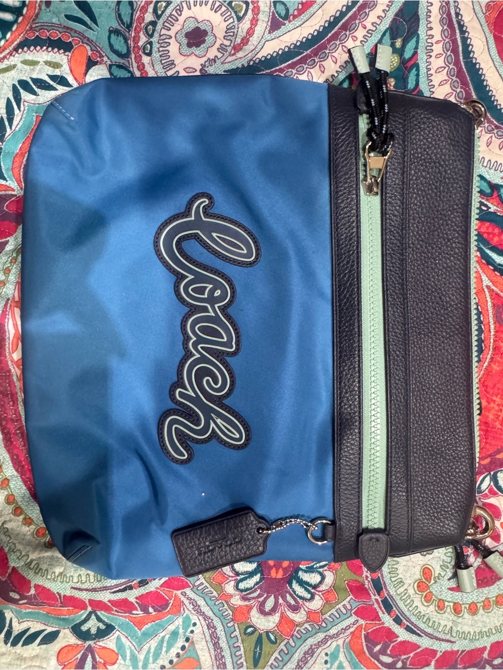 Coach Navy Nylon Toiletry Pouch with Mint Zip and Black Trim